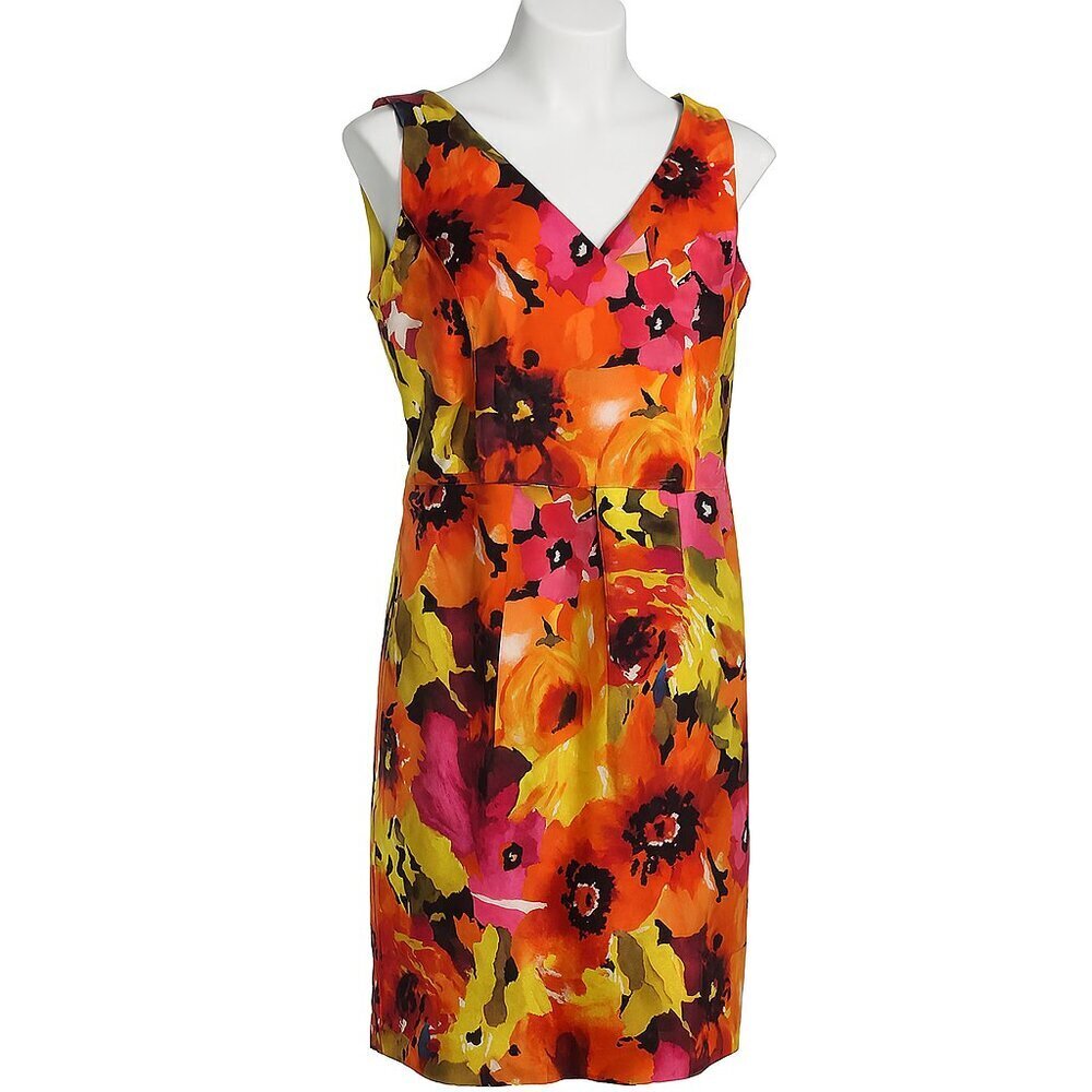 Studio I Petite Watercolor Floral Cotton Sheath Dress Size 16P Tropical